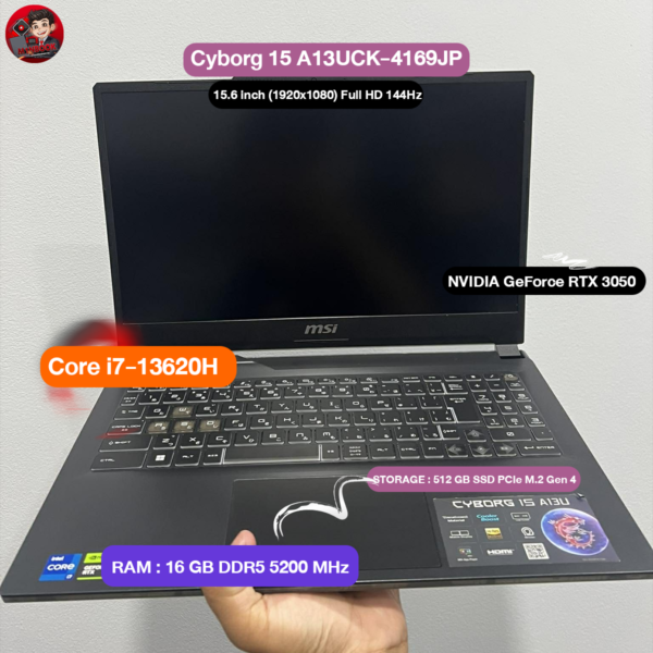 รหัสสินค้า : NOECOM79 โน๊ตบุ๊คมือสองแรงๆ MSI Bravo 15 B7ED-020TH I7-13620H/16GBDDR5 5200/M.2512GB/RTX3050/จอ144Hz เครื่องนอก