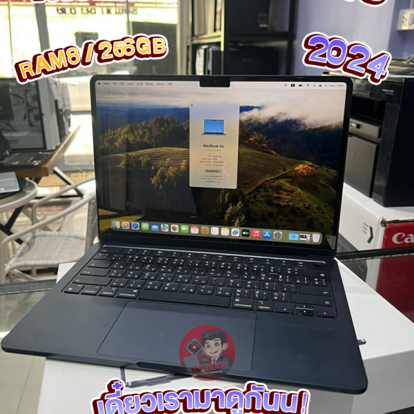 รหัสสินค้าNOECOM83 Macbook Air 13” 2024 - ชิปM3 / Ram8 / SSD 256 รอบชาร์จไม่ถึง10 ความจุ100%